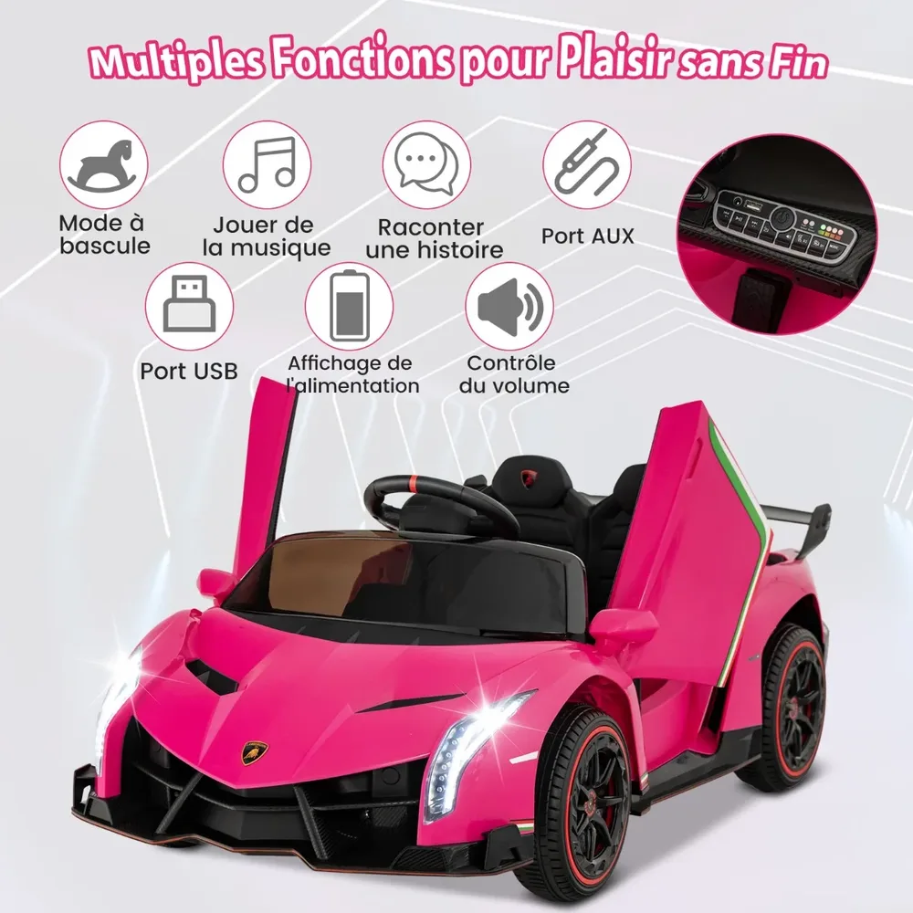 Детска електрическа кола Lamborghini 12V с дистанционно, LED фарове и музика, розова, снимка 5