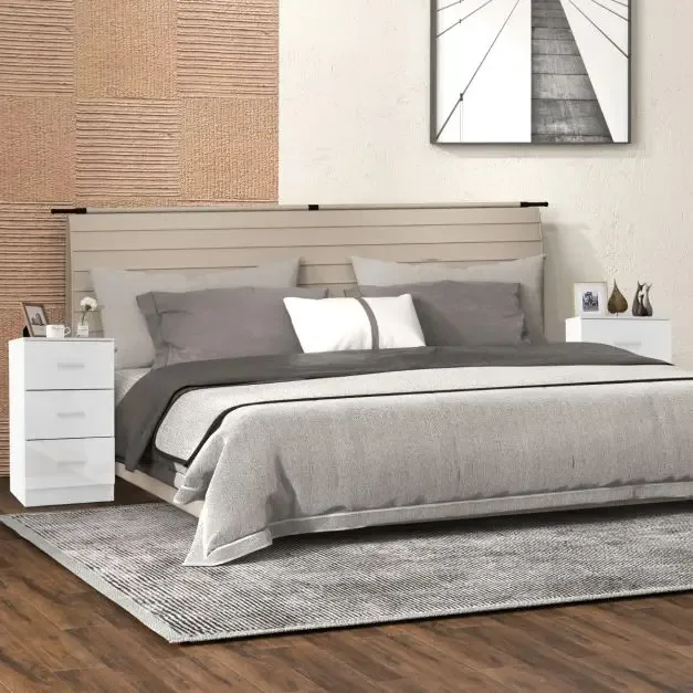 Комплект от 2 шкафчета с по 3 чекмеджета, 37,1 × 34,2 × 66,5 см, бели, снимка 6