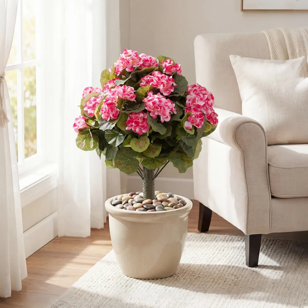 Комплект от 2 изкуствени мушката с копринени листа и колчета за земята, розови, снимка 5