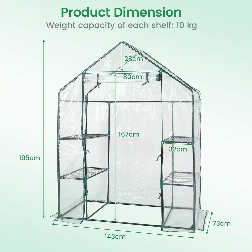 Оранжерия с PVC фолио и рафтове за растения, 143 × 73 × 195 см, снимка 5