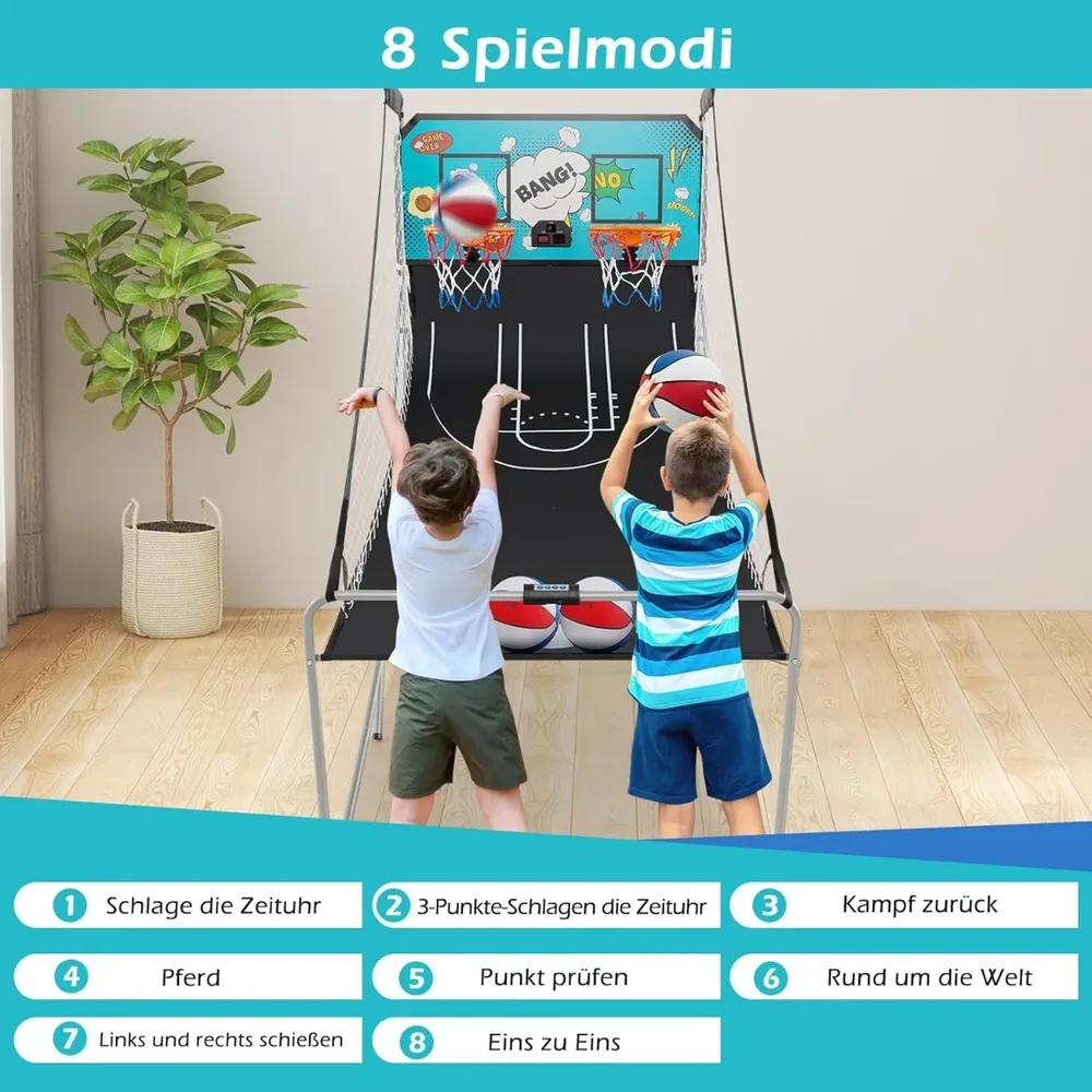 Сгъваема аркадна игра за баскетбол 8 в 1 с 2 коша, зелена, снимка 2