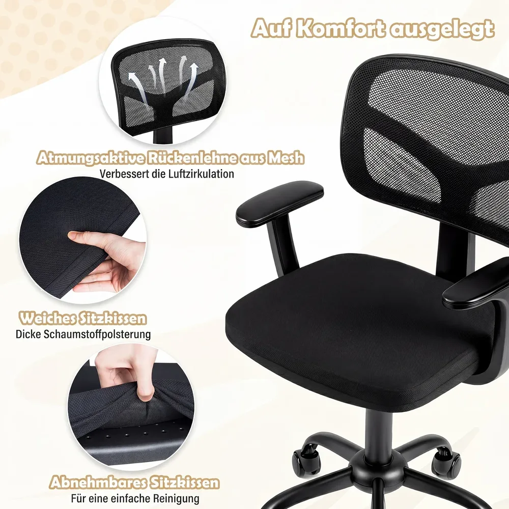 Детски стол за бюро с регулируема височина и лумбална опора, черен, снимка 3